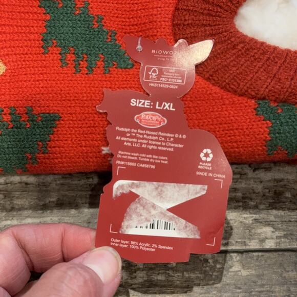 Rudolph Red Nosed Reindeer Slipper Socks Womens Large XL Christmas Fuzzy Gripper - Picture 4 of 6